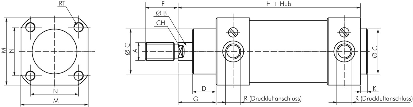 EMC ISO 15552-Zylinder, Kolben 40mm, Hub 400mm, ECO (XLE40/400